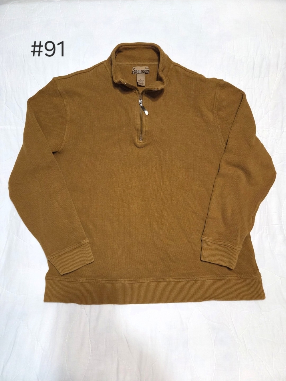 R&R Outdoors Men's L Quarter-Zip Pullover Sweatshirt 100% Cotton Mustard Brown